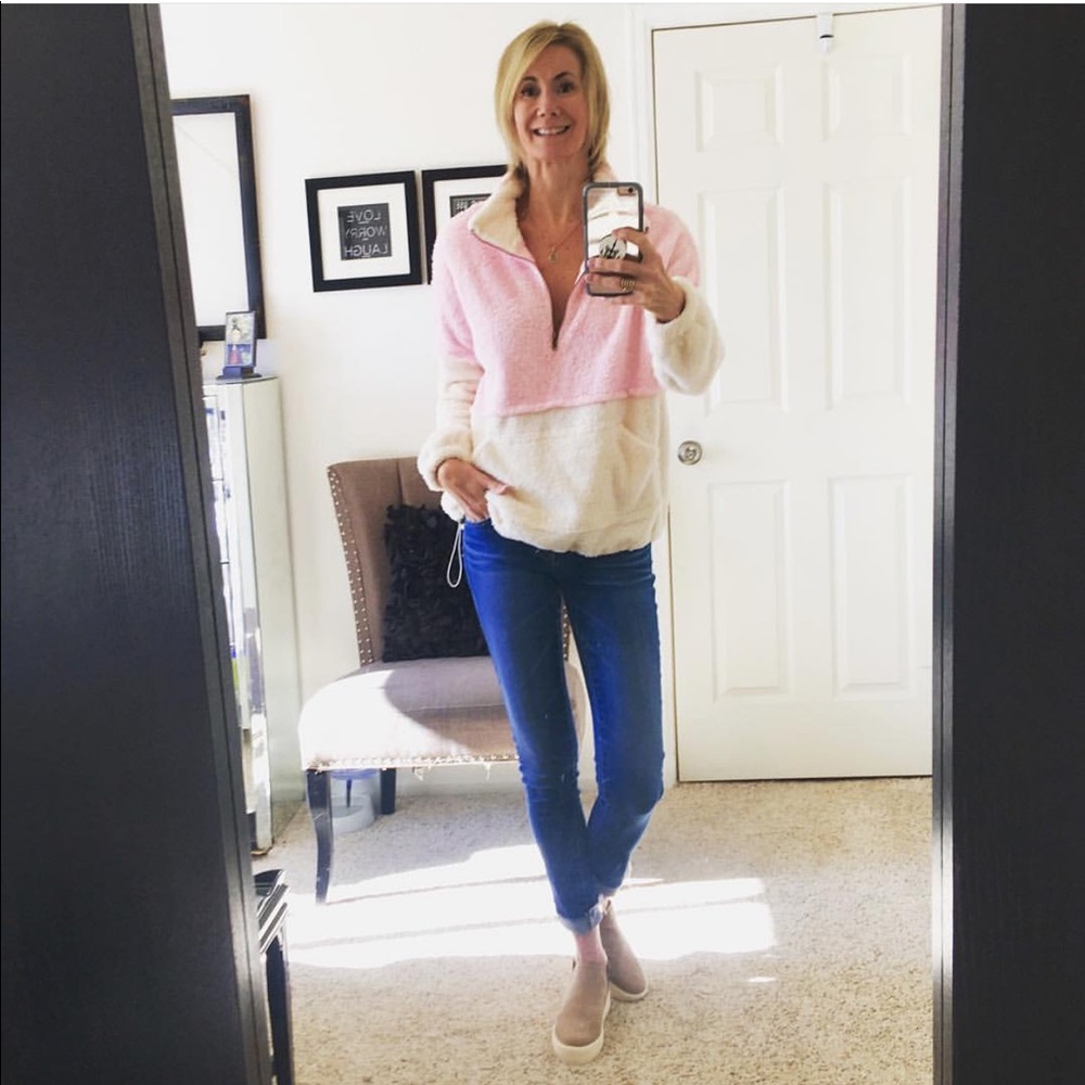 ENTRO Soft Pink & Cream Fleece Teddy Pullover New With Tags